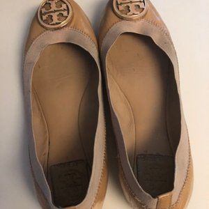 Tory Burch tan patent leather flats